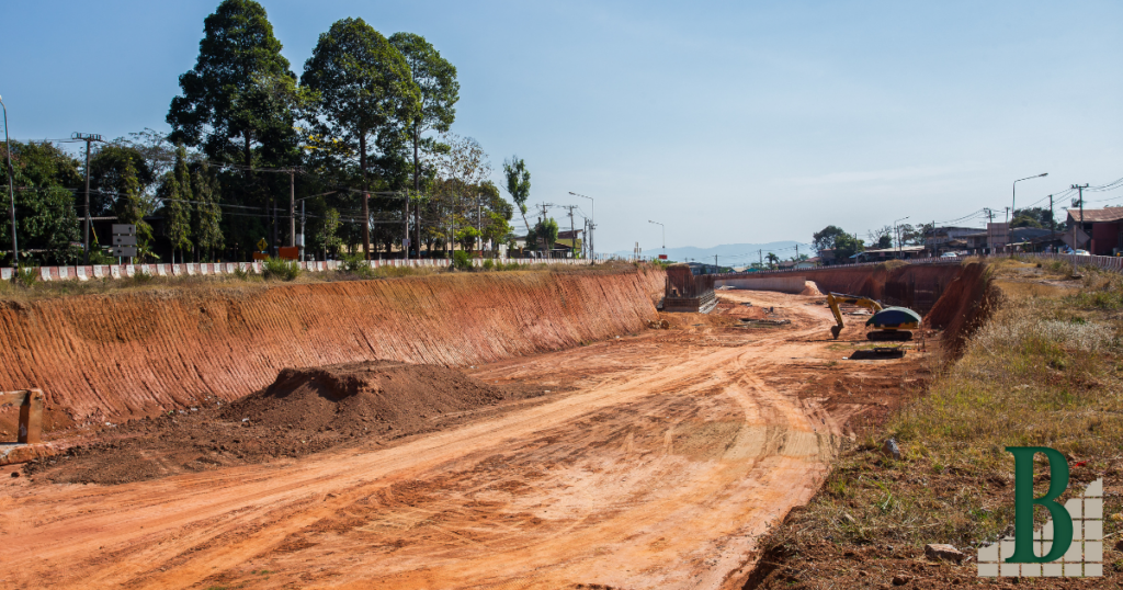 An image of a construction project where grading design is utilized to determine land contours.