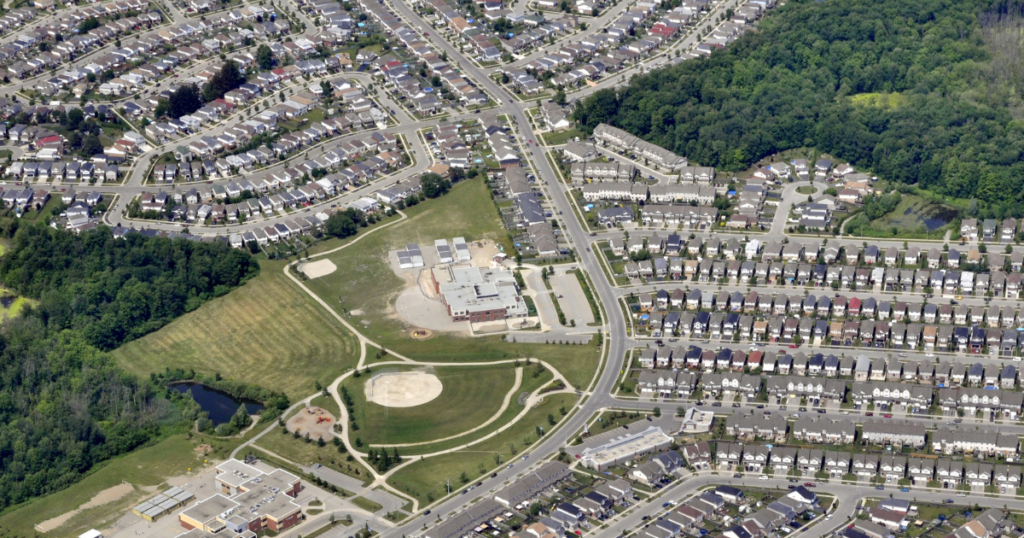 An aerial view of a home community.