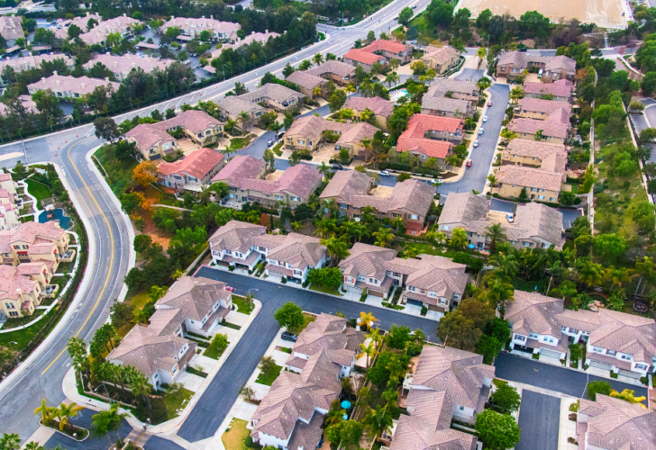 An aerial view of a residential subdivision